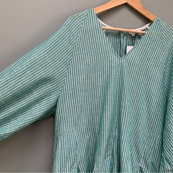 RHODE Olivia Striped Puff-Sleeve Linen Dress in Green Medium - Picture 5 of 10